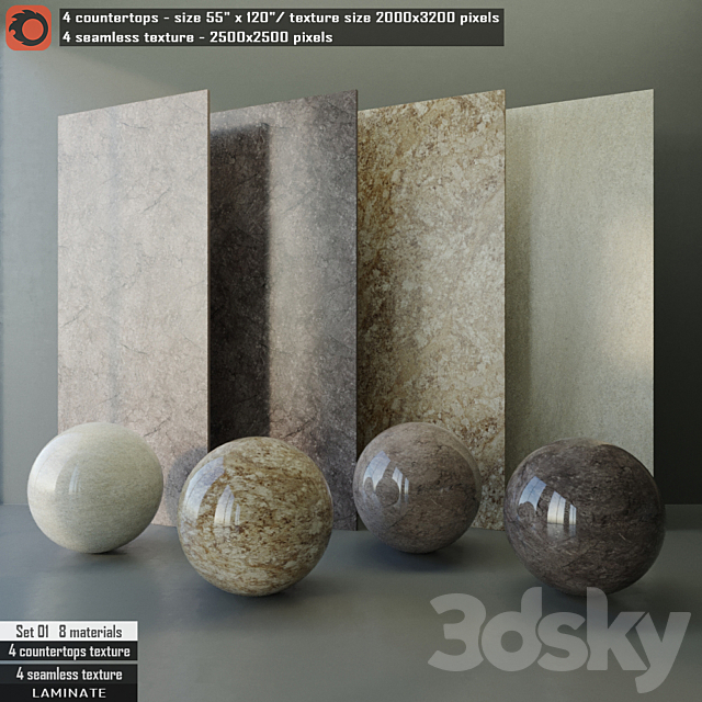 3d Models Stone Laminate Countertops Seamless Texture Set 01