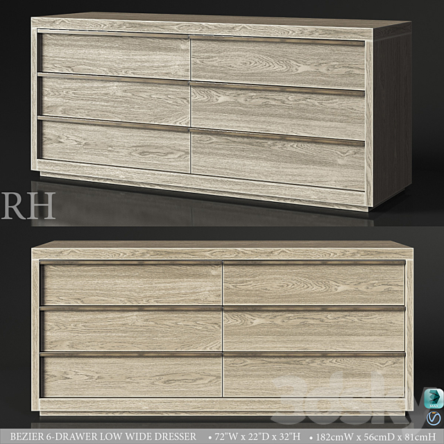 3d Models Sideboard Chest Of Drawer Bezier 6 Drawer Low Wide