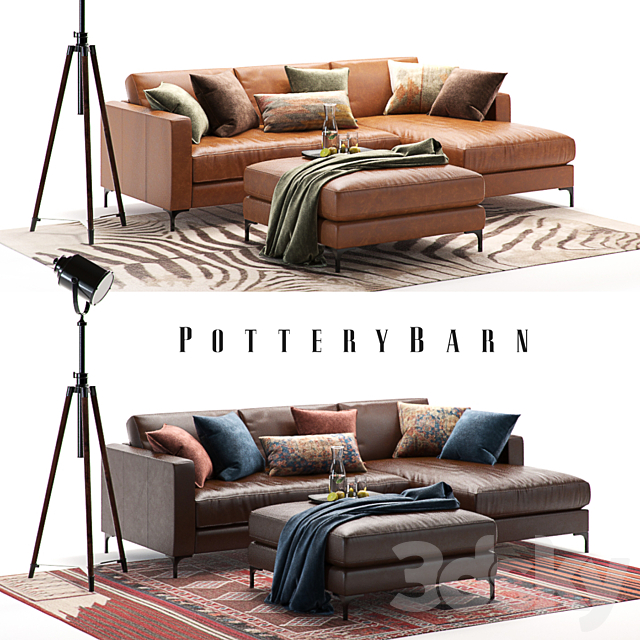 3d Models Sofa Pottery Barn Jake Set 5 3d Models Sofa Pottery Barn Jake Set 5, Jake Leather Sofa With Chaise Sectional