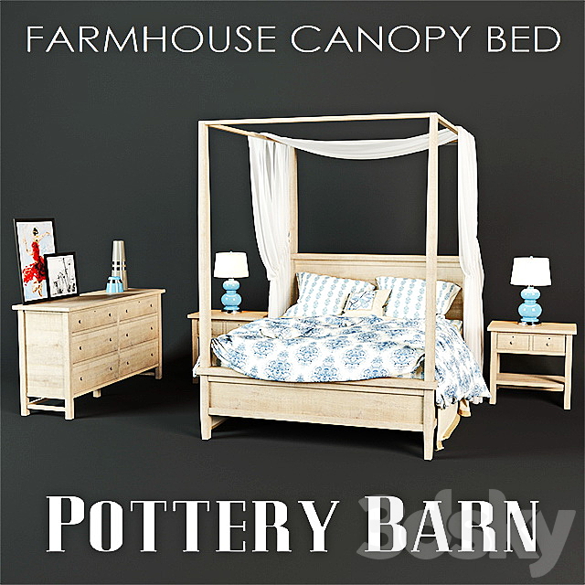 3d Models Bed Potterybarn Farmhouse Canopy Bed
