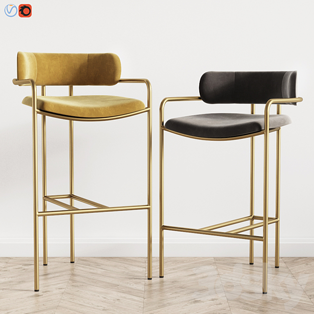 3d Models Chair Lenox Velvet Bar And Counter Stools West Elm