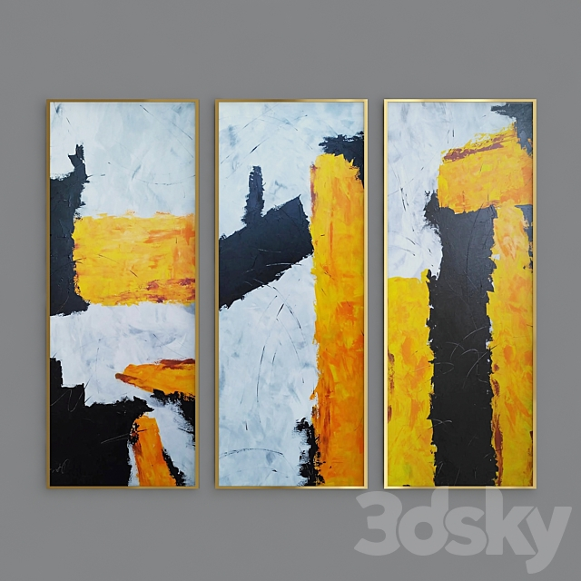 3d Models Frame Three Piece Abstract Painting