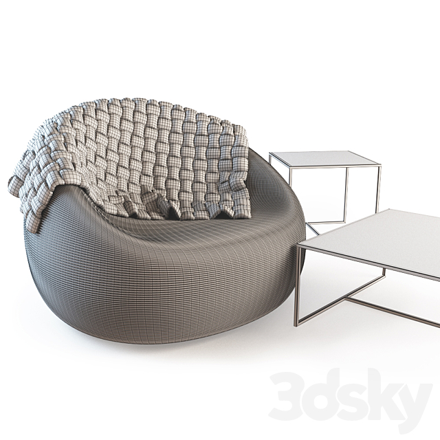 Paola Lenti Otto chair, Cocci table Arm chair 3D Models