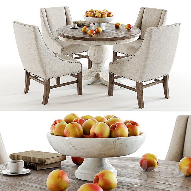 3d Models Table Chair Curation Limited Round Trestle Vintage Table Set
