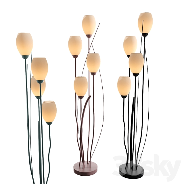3d Models Floor Lamp Black Metal White Glass 4 Light Tulip Floor Lamp