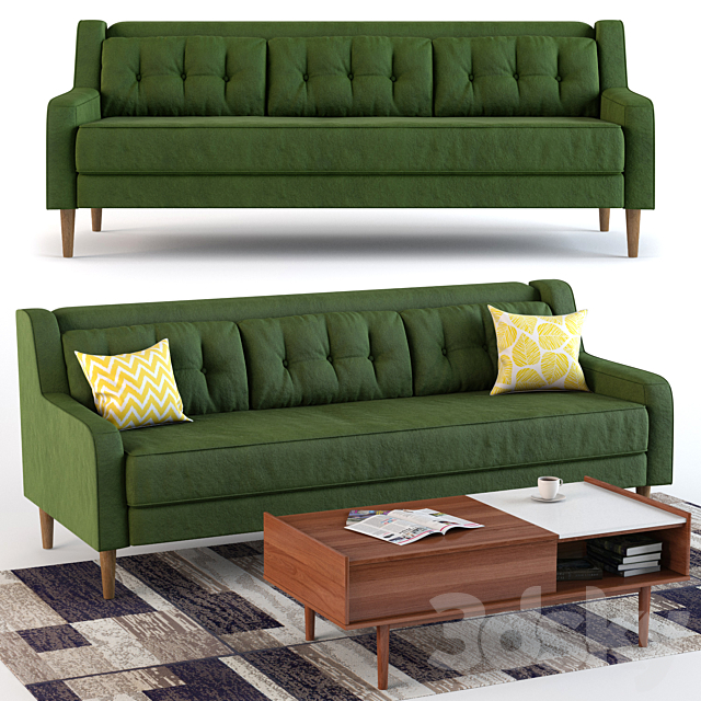 3d Models Sofa Crosby Mid Century Sofa And Pop Up Storage Coffee Table