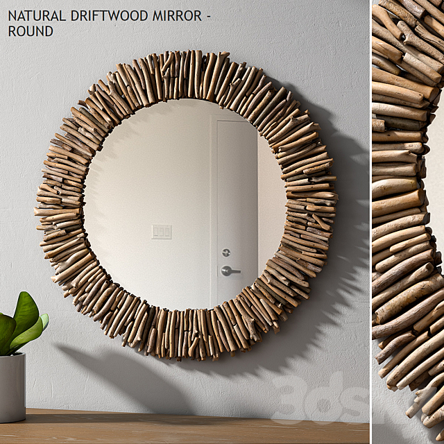 3d Models Mirror Pottery Barn Natural Driftwood Round Pottery Barn Natural Driftwood Mirror, Driftwood Mirror Round