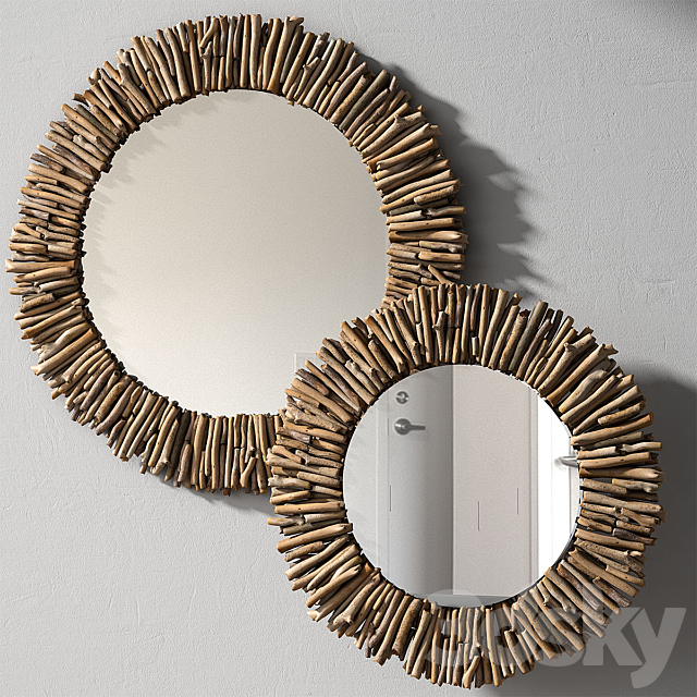 Pottery Barn Natural Driftwood Mirror Round 3d Models Pottery Barn Natural Driftwood Mirror, Driftwood Framed Round Mirror
