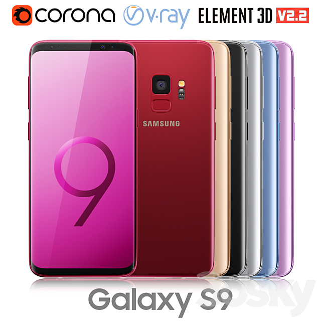 3d Models Phones Samsung Galaxy S9 All Colors