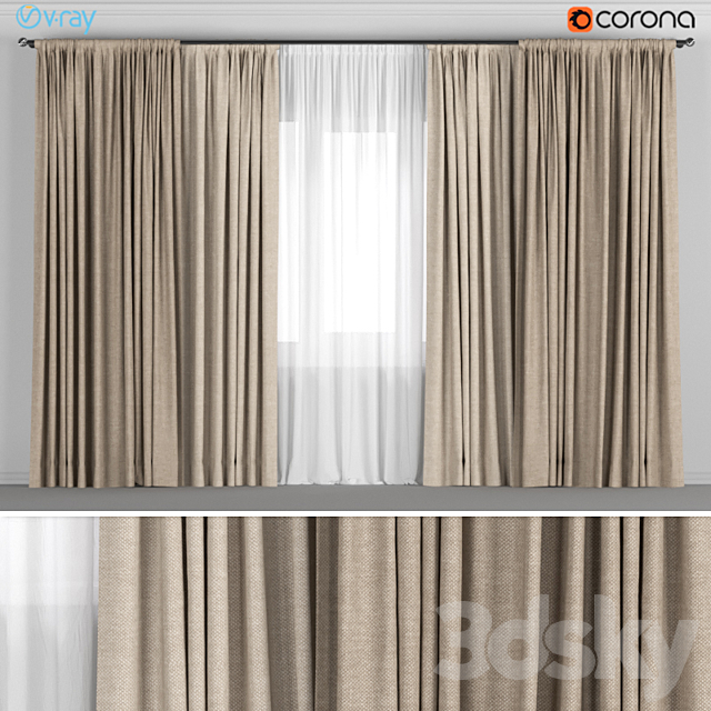 3d Models Curtain Wide Light Brown, White And Brown Curtains
