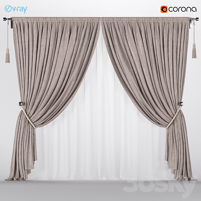 3d Models Curtain Brown Curtains With Tassels And Pickup Of The