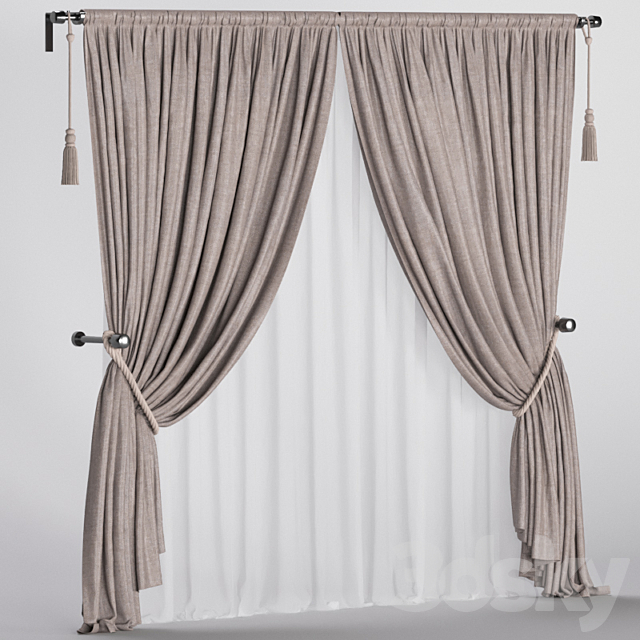 3d Models Curtain Brown Curtains With Tassels And Pickup Of The