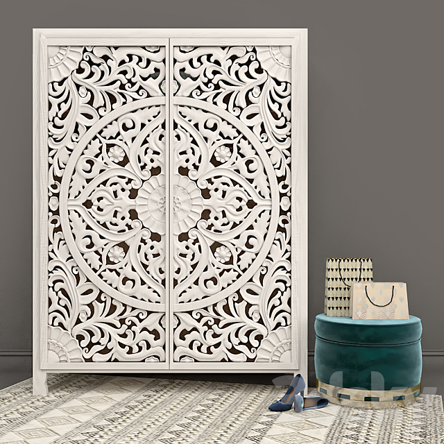 3d Models Wardrobe Display Cabinets Carved Lombok Armoire