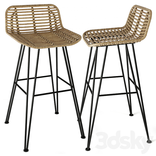 3d Models Chair Rattan Iron Bar Stool