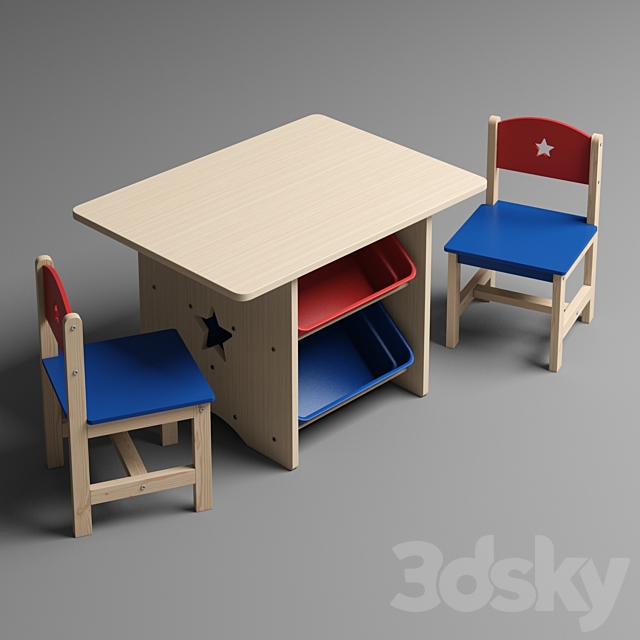 3d Models Table Chair Children 39 S Table With Drawers And