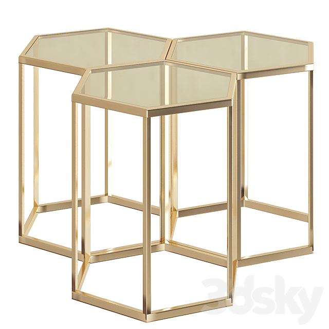 3d Models Table Gold Hexagonal Coffee Table Set