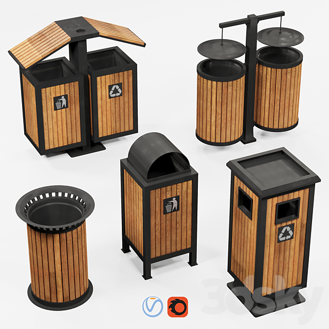 3d Models Urban Environment Outdoor Wooden Trash Bins