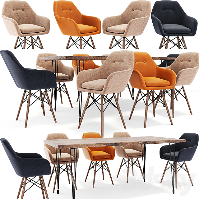 3d Models Table Chair Urban Loft Reclaimed Wood Dining Table Set