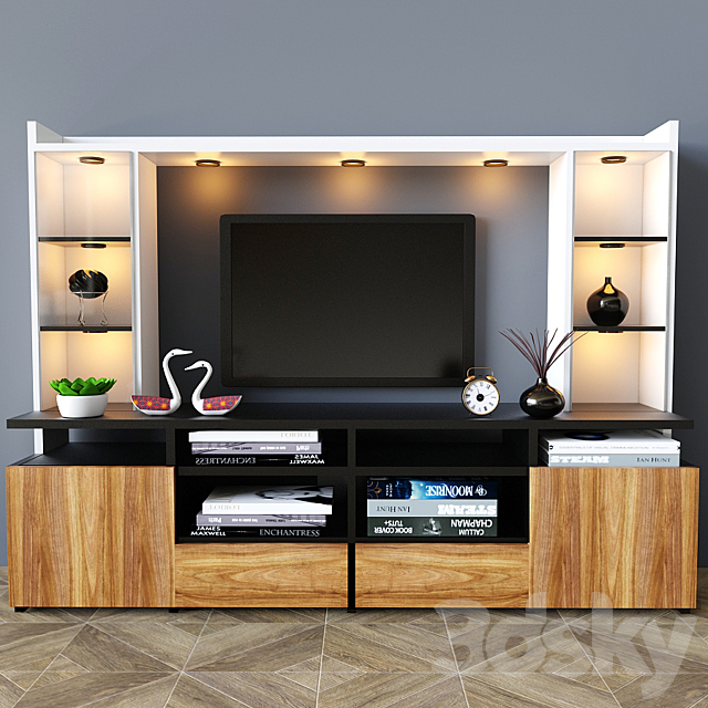 3d Models Tv Wall Tv Cabinet Set 2