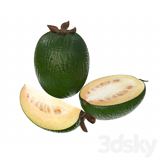 3d Models Food And Drinks Feijoa Tropical Fruit Whole Cut In