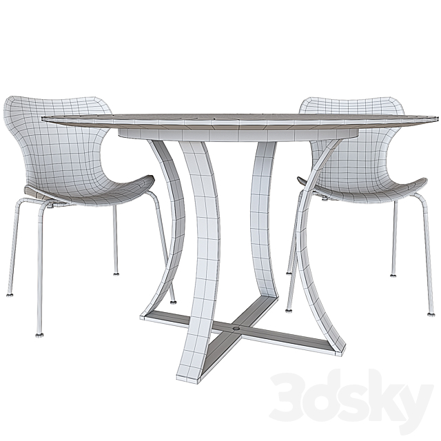 B & B ItaliaPapilio Shell. Damen 60 "Brown Wood Top Dining Table Table + Chair 3D Models