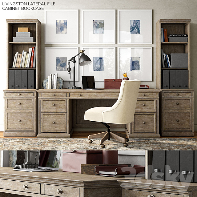 3d Models Office Furniture Pottery Barn Livingston Lateral File Cabinet Bookcase