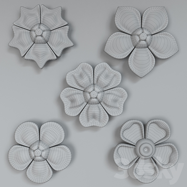 3d models: Decorative plaster - flower 02