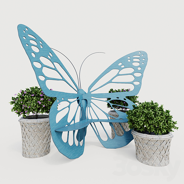 3d Models Urban Environment Butterfly Bench