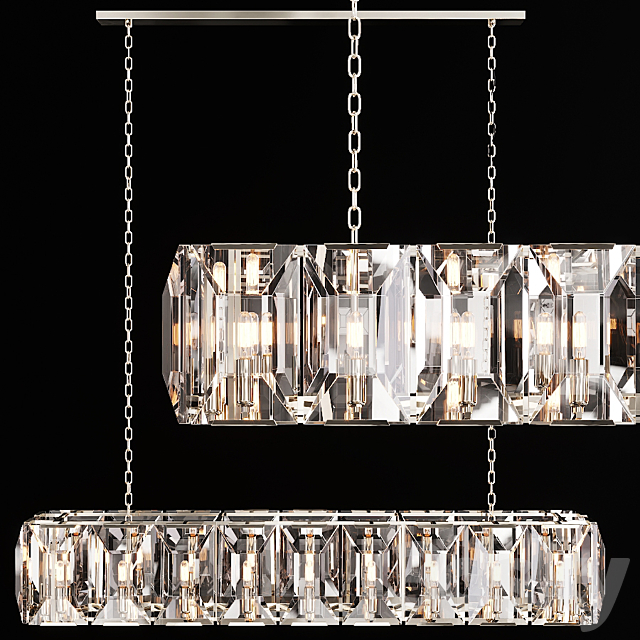 3d models: Pendant light - Restoration Hardware HARLOW CRYSTAL RECTANGULAR CHANDELIER 62 Nickel