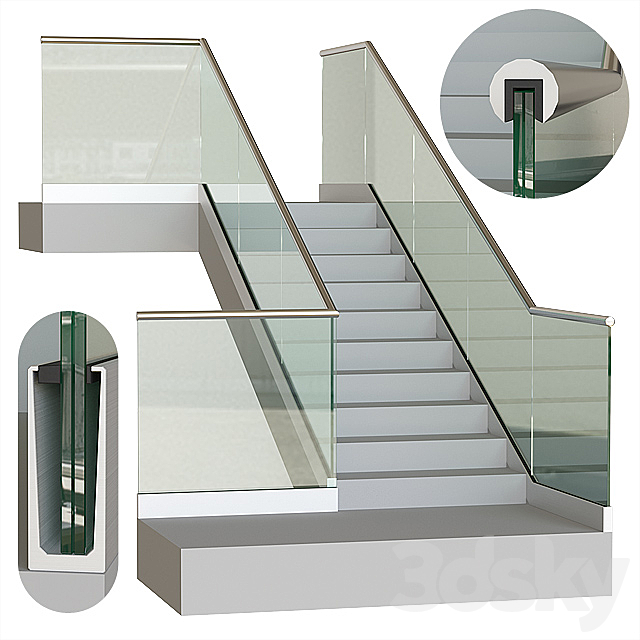 3d Models Staircase Glass Railing On Profile 6
