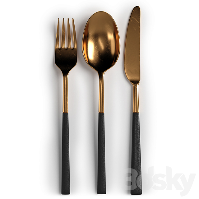 3d Models Tableware Gold Stainless Steel And Black Handle