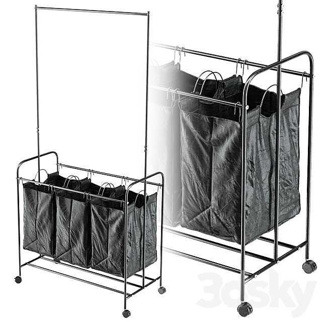 3d Models Bathroom Furniture Black 3 Bag Heavy Duty Divided Laundry Hamper Sorter Cart With Wheels And Hanging Bar