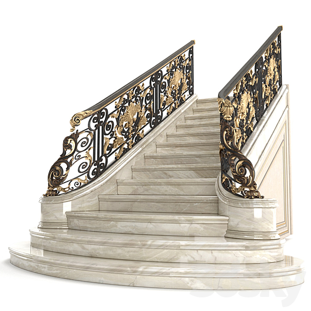 3d Models Staircase Classic Marble Staircase With Wrought Iron
