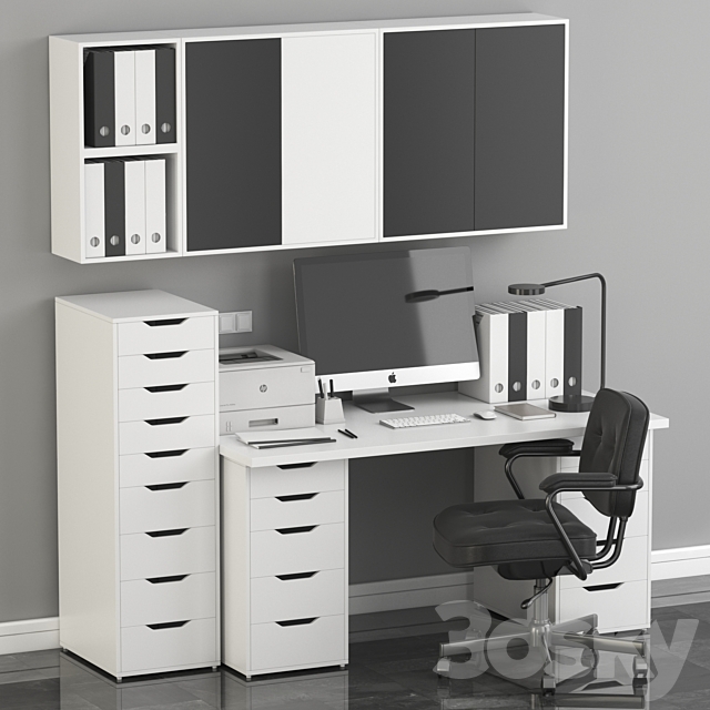 3d Models Office Furniture Ikea Office Workplace With Alex Table Alefjall Chair And Eket Wall Mounted Cabinet