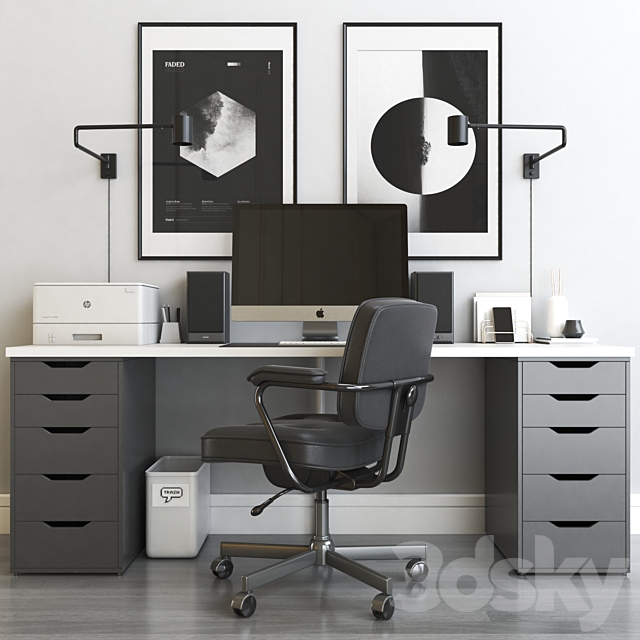 3d Models Office Furniture Ikea Workplace With Alex Table And Alefjall Chair