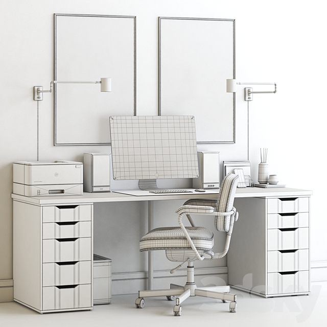 3d Models Office Furniture Ikea Workplace With Alex Table And Alefjall Chair