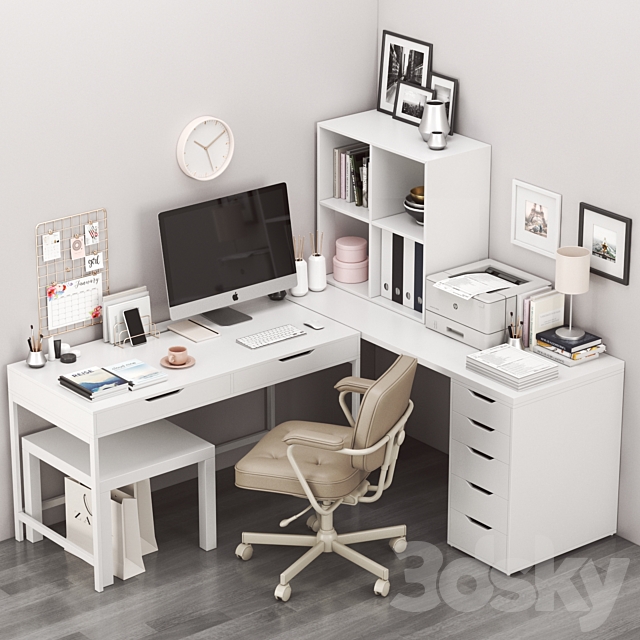 3d Models Office Furniture Ikea Corner Workplace With Alex Table And Alefjall Chair