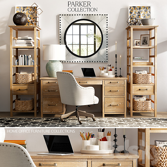 3d Models Office Furniture Pottery Barn Parker Home Collection Pottery Barn Parker Home Office, Pottery Barn Office Furniture
