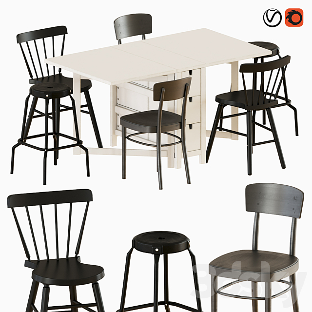 3d Models Table Chair Norden Gateleg Table And Chairs