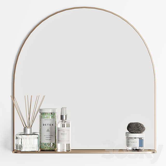 3d models Decorative set Brass Arched Mirror with Shelf Cb2