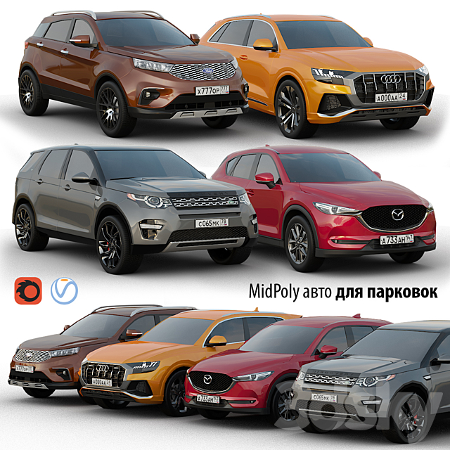 3d Models Transport Set Of Low Poly Cars 2