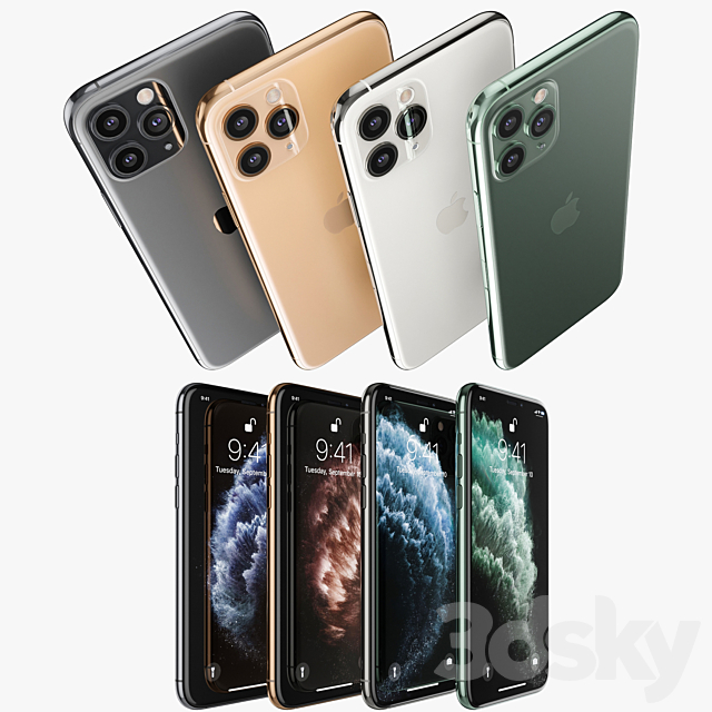 3d models: Phones - Apple iPhone 11 pro all colors
