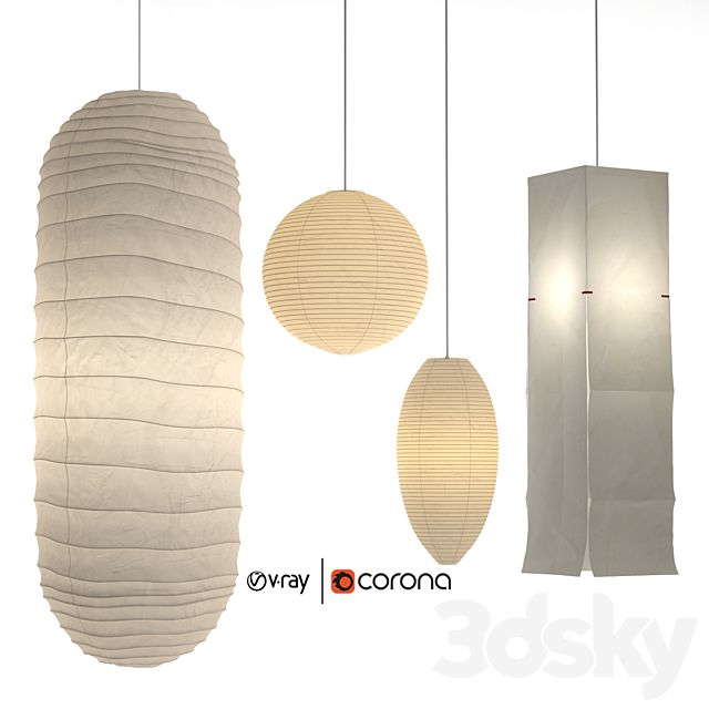 3d Models Chandelier Akari Paper Japan Lantern Collection Isamu