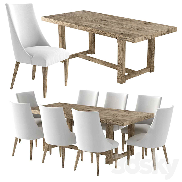 3d Models Table Chair Restoration Hardware Ella Fabric Side