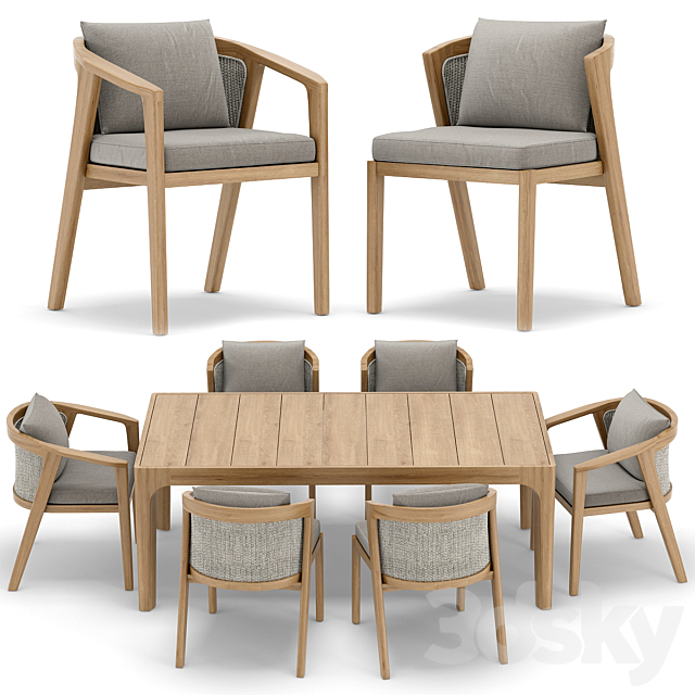 RH Outdoor Malta restangular table and chair Table + Chair 3D Models