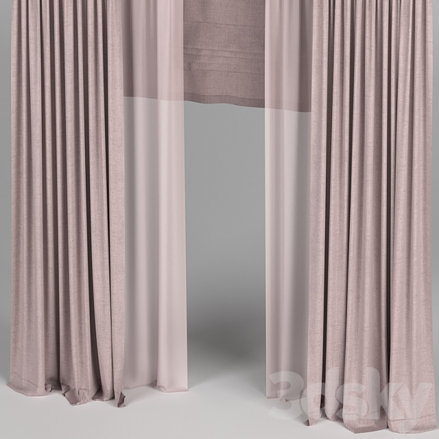 3d Models Curtain Burgundy Curtains With Tulle And A Roman Curtain
