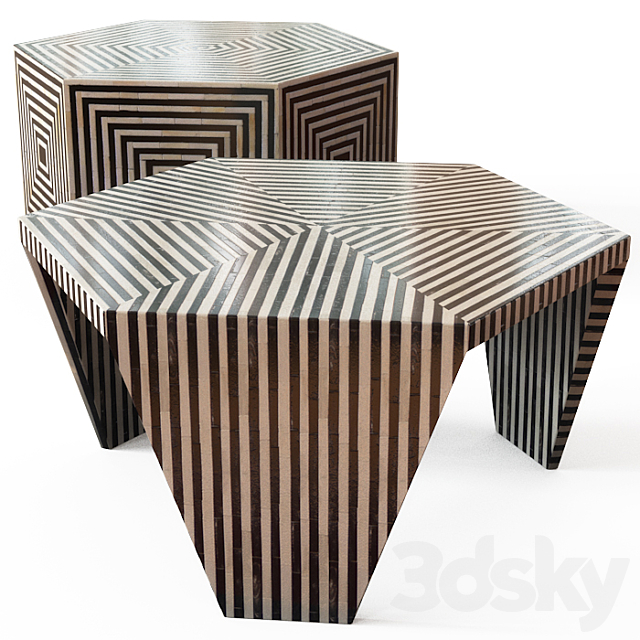 3d models: Table - Hexagonal Bone Inlay Coffee Table