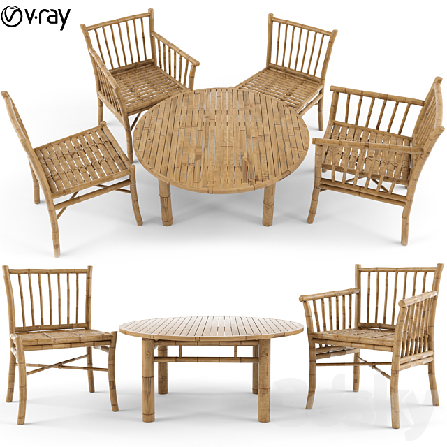3d Models Table Chair Furniture Bamboo Table Chair