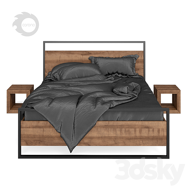 3d Models Bed Bed With Nightstands In Loft Stile