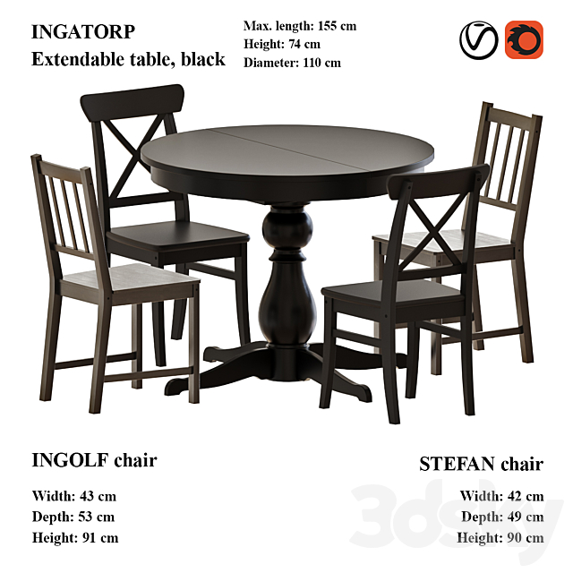 3d Models Table Chair Ikea Ingatorp Extendable Table And Chairs